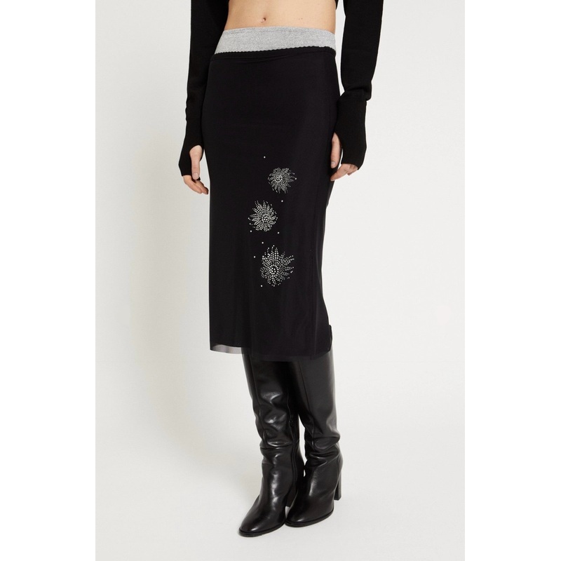 OttodAme Black Tulle Skirt with Rhinestone Embellishment