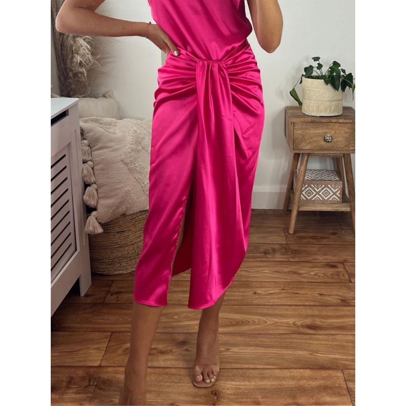 Valencia High Waist Drape Skirt / Hot Pink