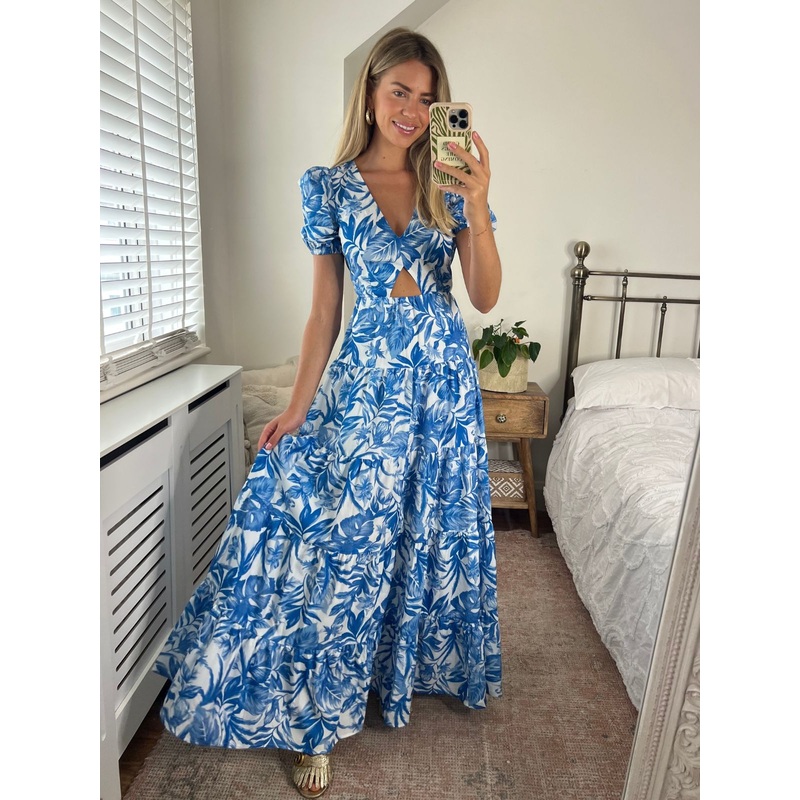 Zoe Tiered Cutout Maxi Dress / Blue Floral