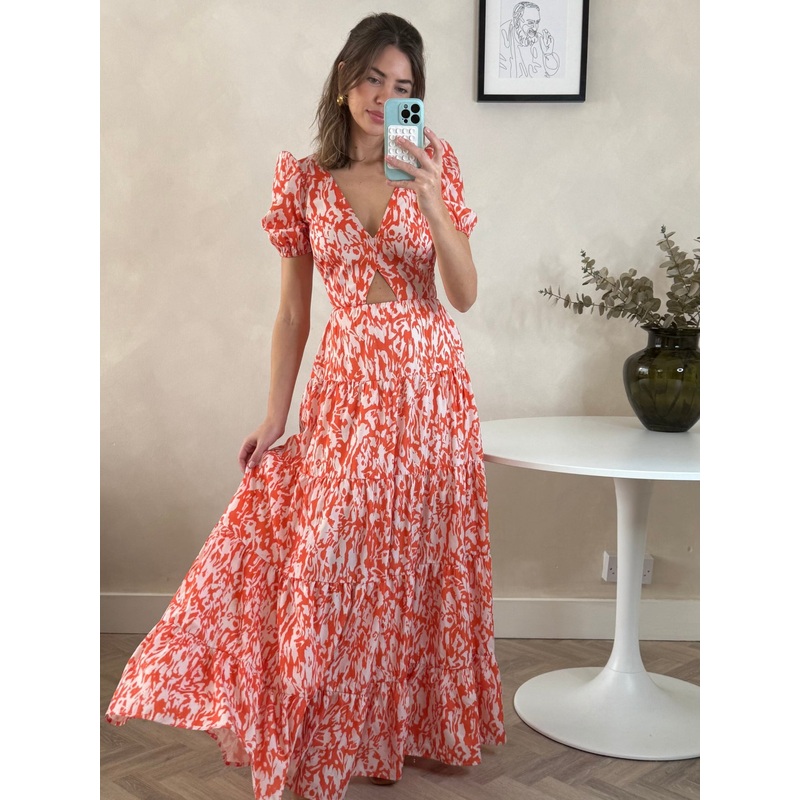 Zoe Tiered Cutout Maxi Dress / Orange