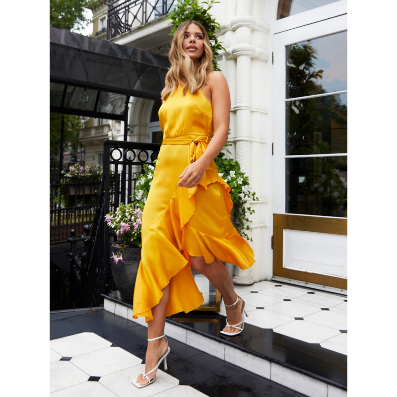 Ariana Halter Frill Dress / Golden Yellow