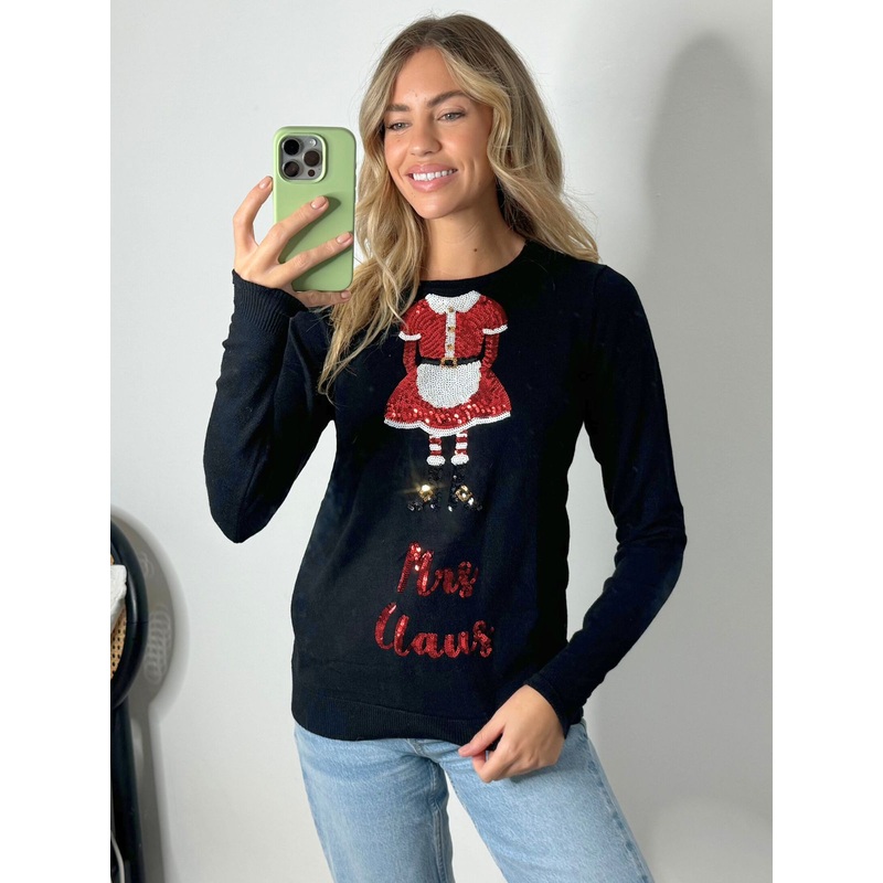 Mrs Claus Black Christmas Jumper