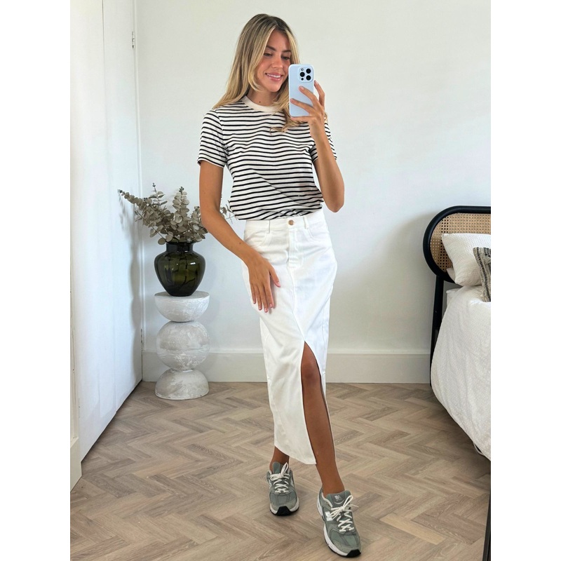 Piper Midi Twill Skirt in White