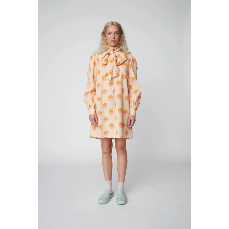 Big Dot Dress with Bow Tie – Creme/Red Dots