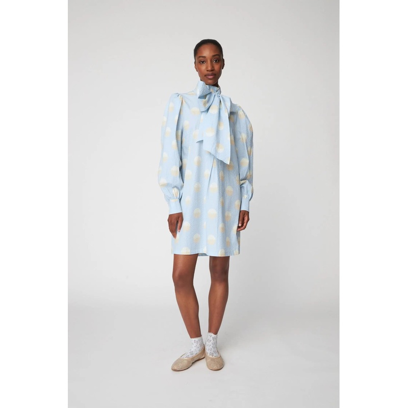 Big Dot Dress with Bow Tie – Light Blue