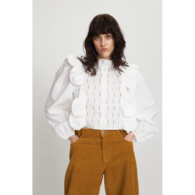 Blouse with scallops and embroideries – White