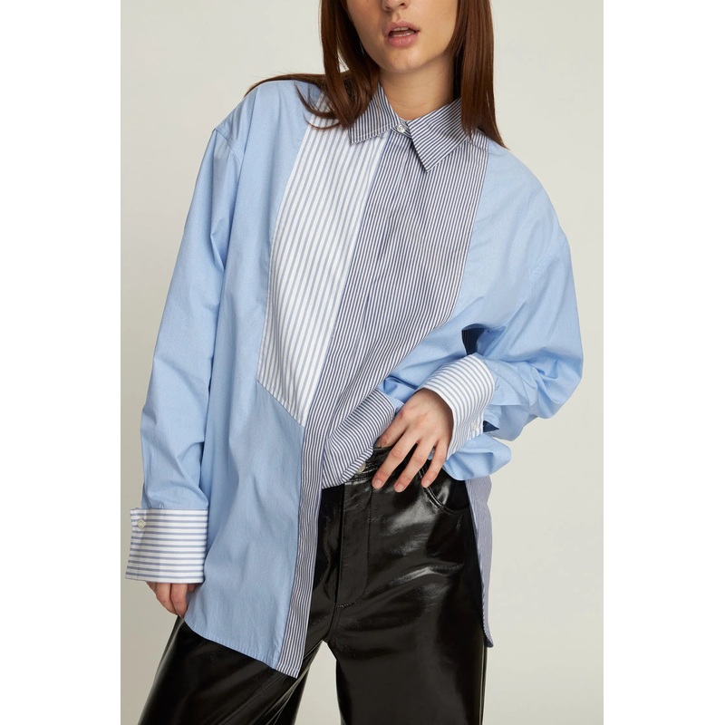 Combined cotton stripe shirt – Blue Stripes