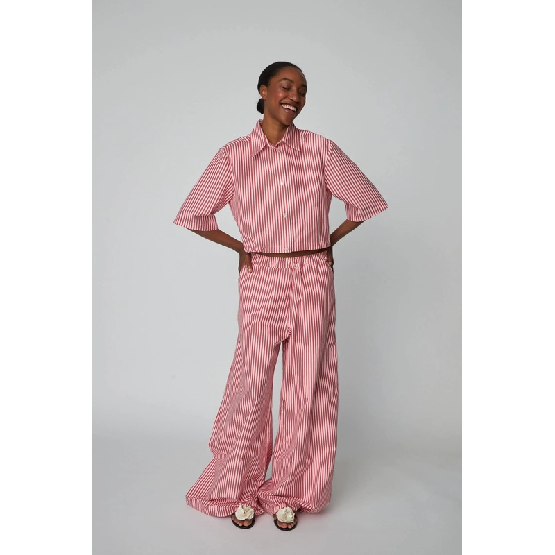 Cropped Striped Cotton Shirt – Red Stripes