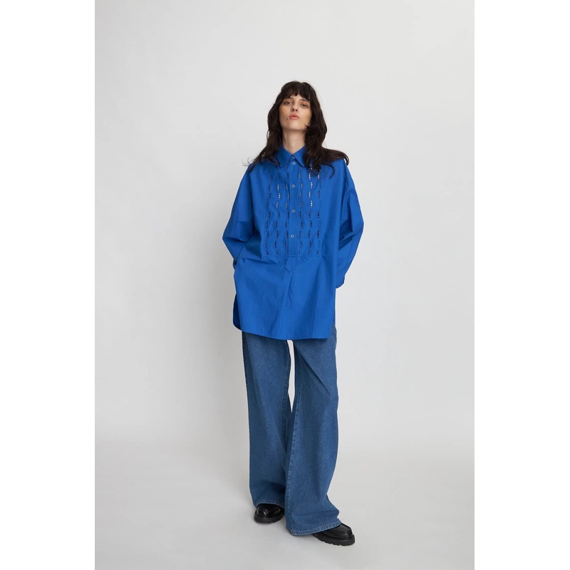 Oversized shirt with embroideries – Clear Blue