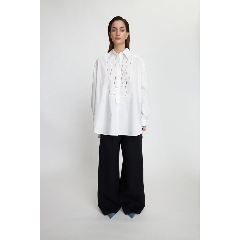 Oversized shirt with embroideries – White
