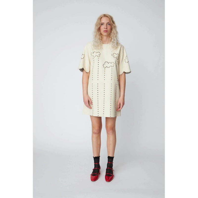 Pointelle Leather Dress – Almost White