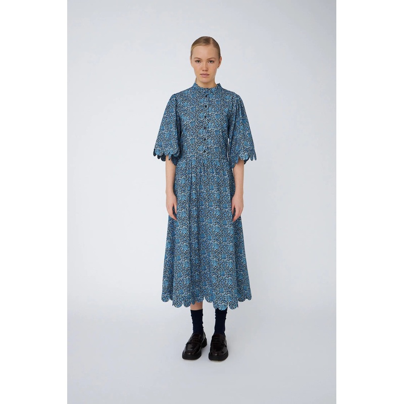 All-Over Printed Midi Dress – Blue Flowers