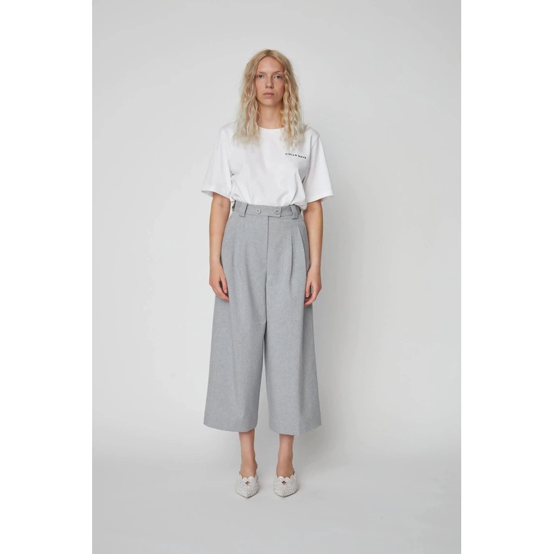Cropped High-Waisted Pants – Grey Melange