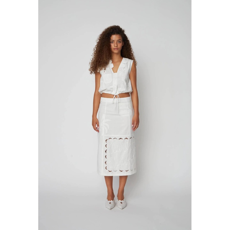 Elements Embroidered Cotton Skirt – White