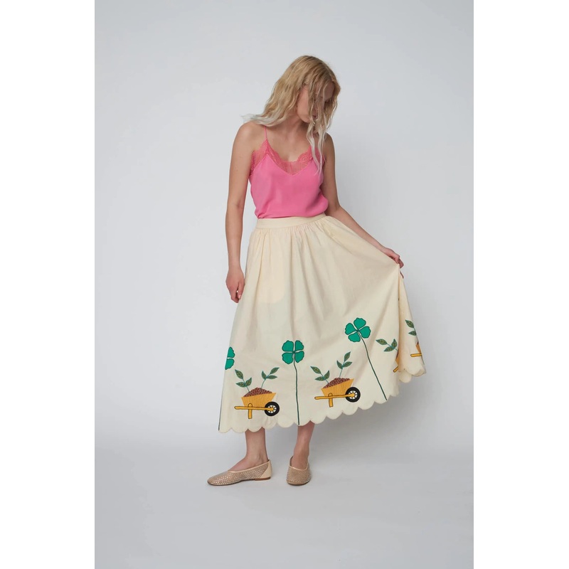 Embroidered Midi skirt with Scallops – Ivory