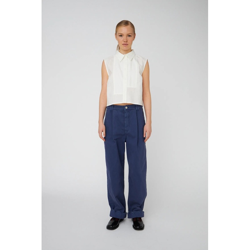 Low-Waist Cotton Pants with Scallop Edge – Dust Blue