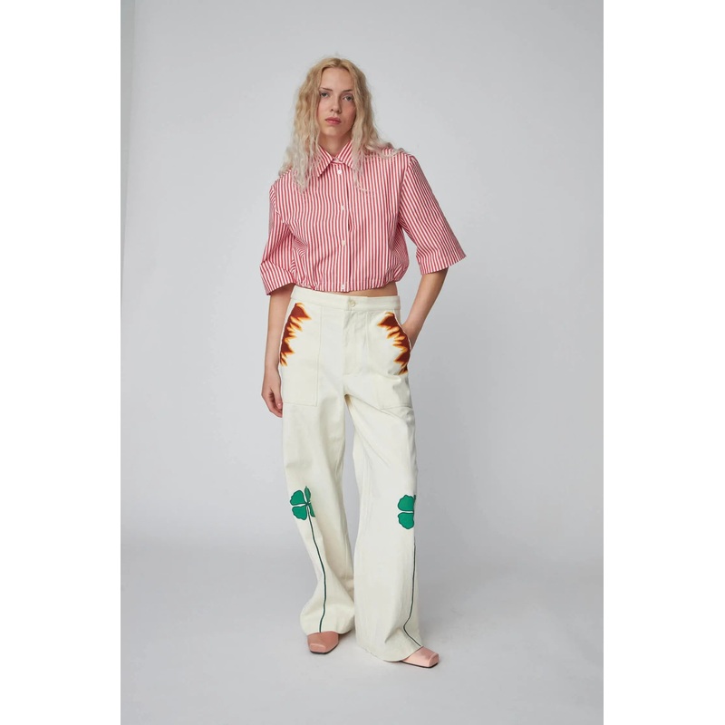 Patchwork Elements Cotton Pants – Creme