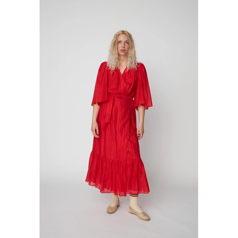 Pointelle Wrap Dress – Flame Red