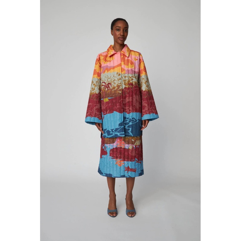 Quilted Landscape Coat – Sunshine Orange