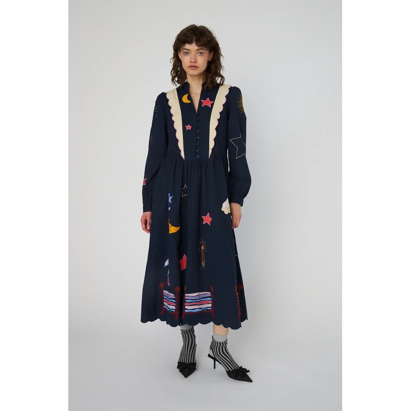 Bead Embellished Midi Dress – Navy