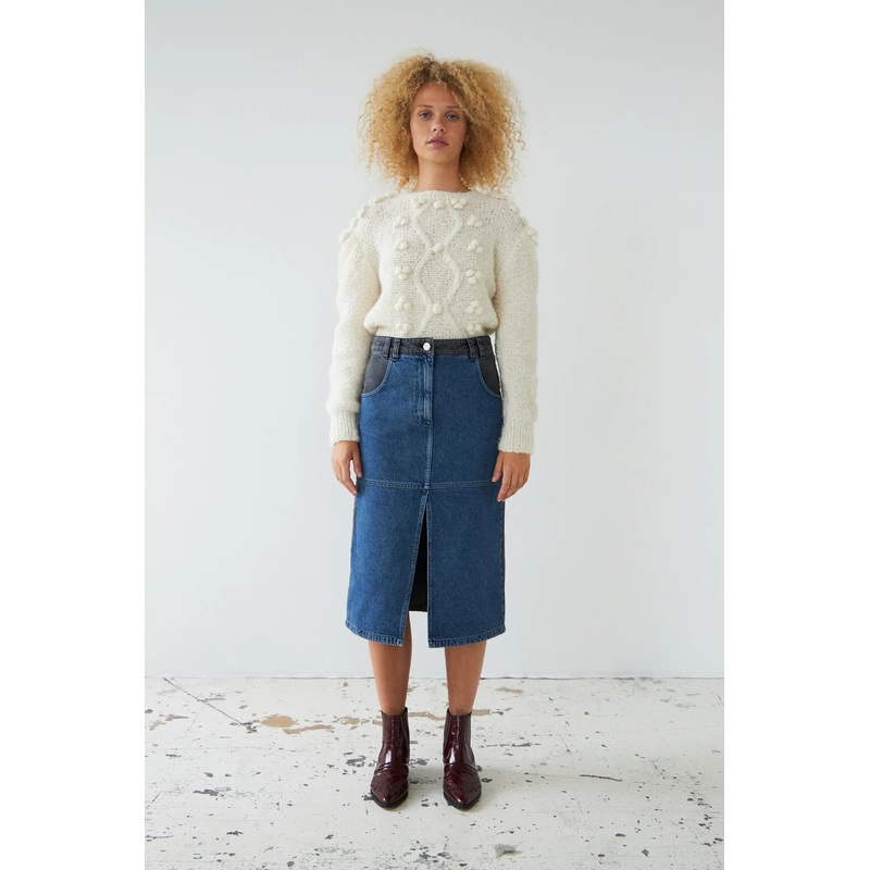 Black and blue denim midi skirt – Blue Night