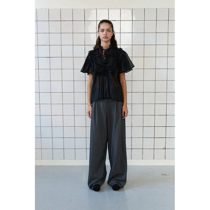 Blouse with flounces – Black-34 & 36 & 38 & 40 & 42 & 44