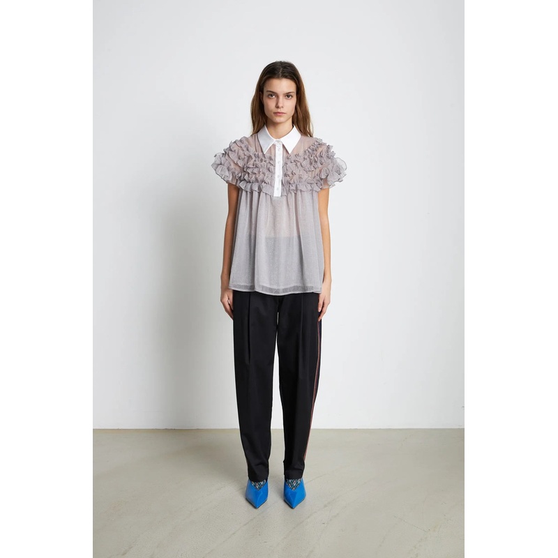 Blouse with shirt collar – Pearl Grey