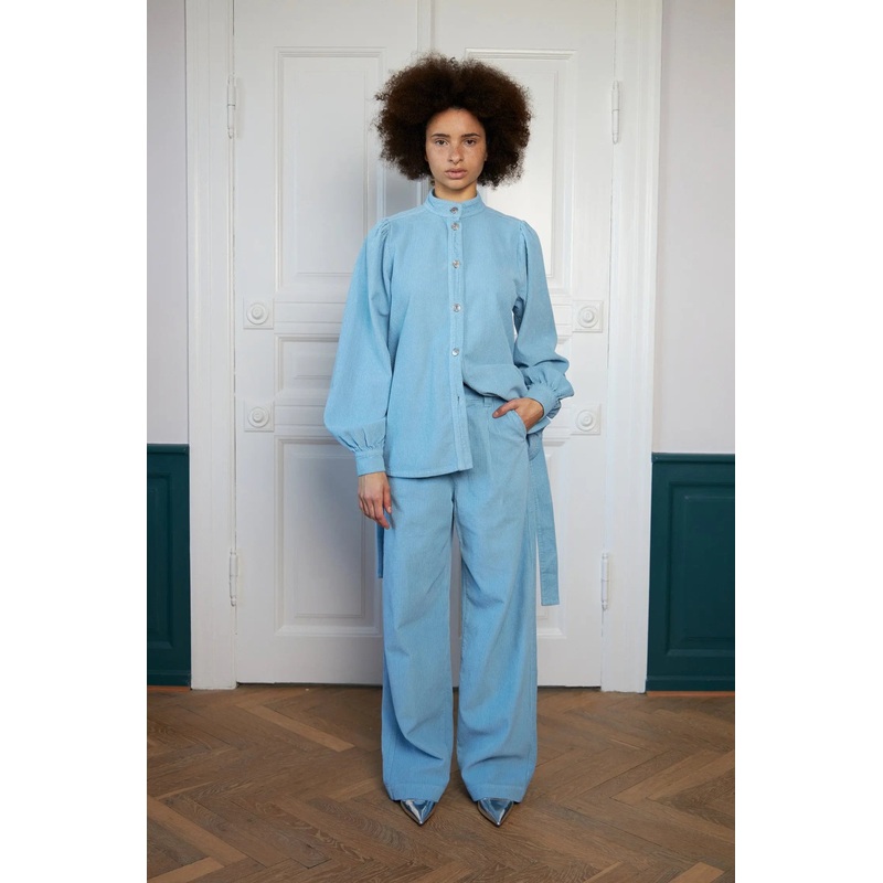 Corduroy shirt with belt – Light Blue