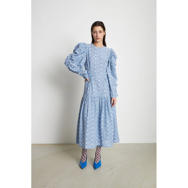 Cotton dress with all over embroidery – Light Blue