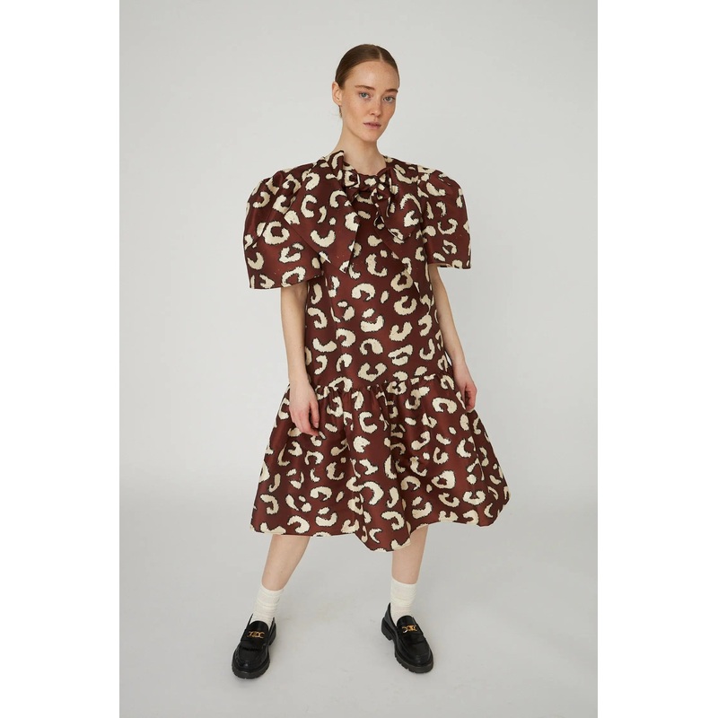 Crisp Midi Dress with Bow – Leopard