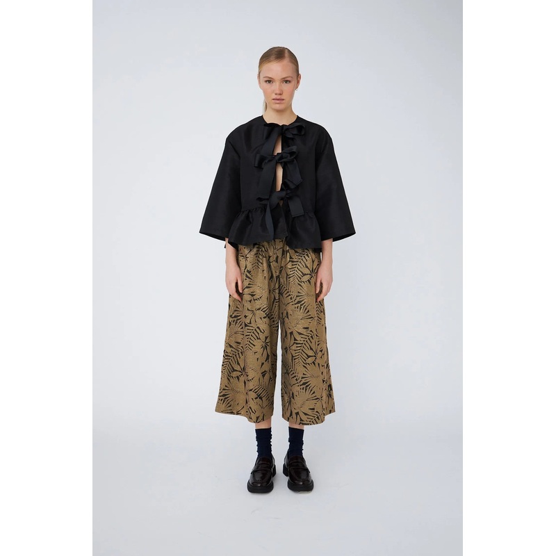 Crispy Peplum Bow Blouse – Black