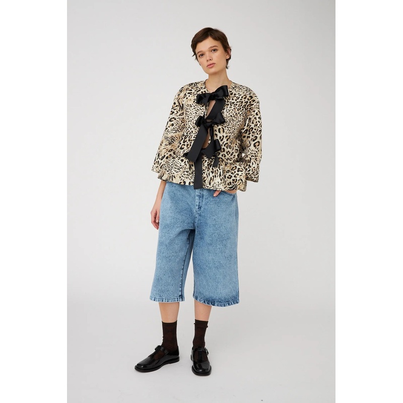 Crispy Peplum Bow Blouse – Leopard