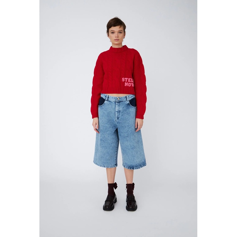 Cropped Cable Knit in Wool Mix – Deep Red