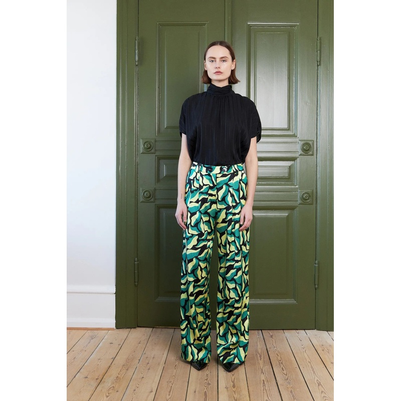 Hammered silk pants with print – Flower Mix