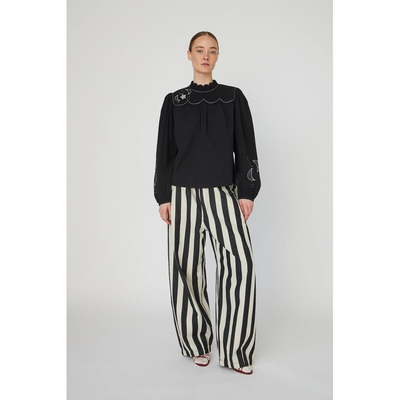 Moon and Star Embroidered Blouse – Black