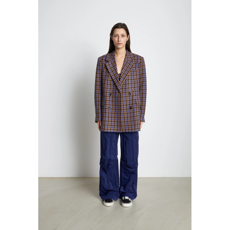 Oversized checked blazer – Blue/Camel/Black