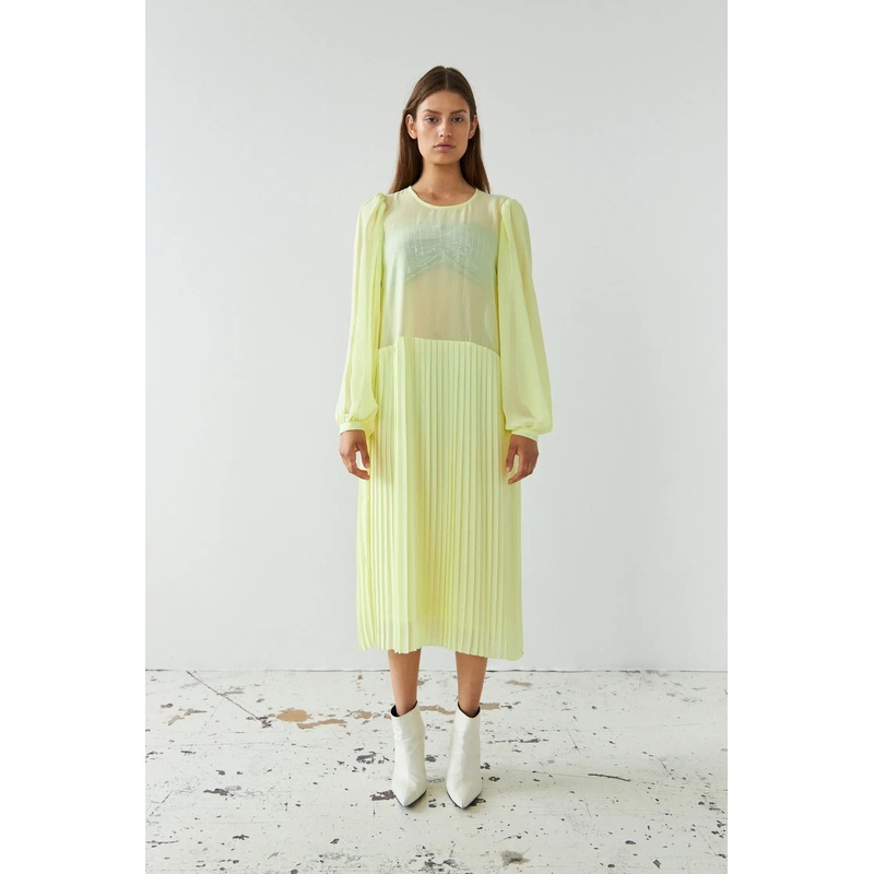 Pliss midi dress – Spring Yellow