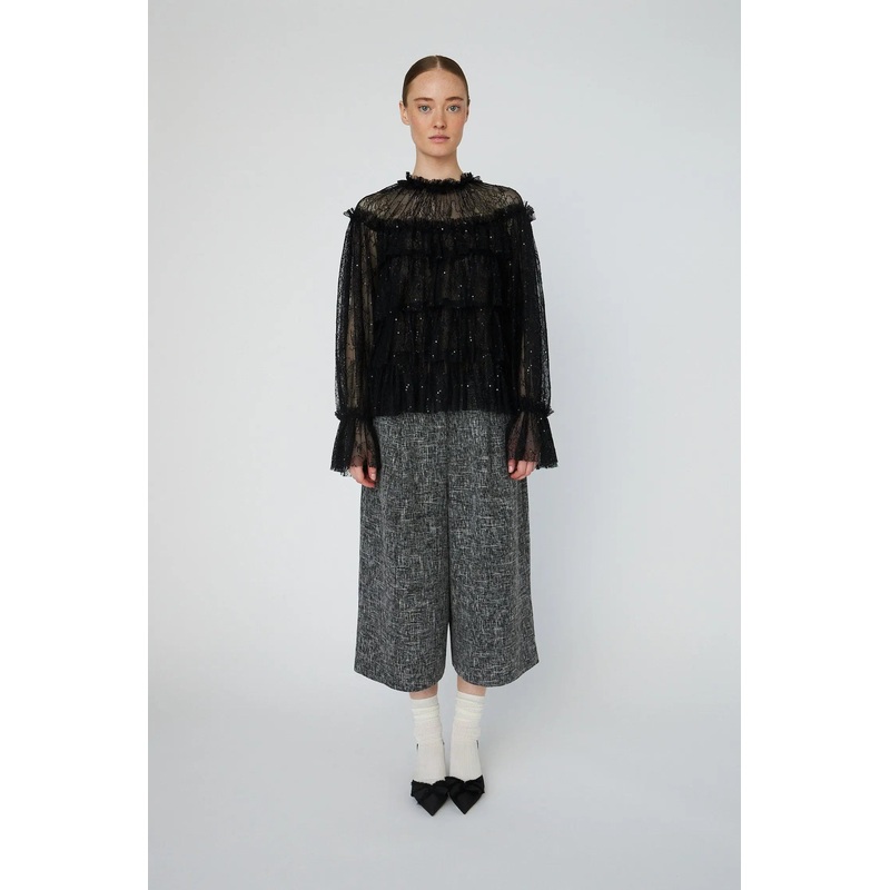 Sheer Frill Lace Blouse – Black