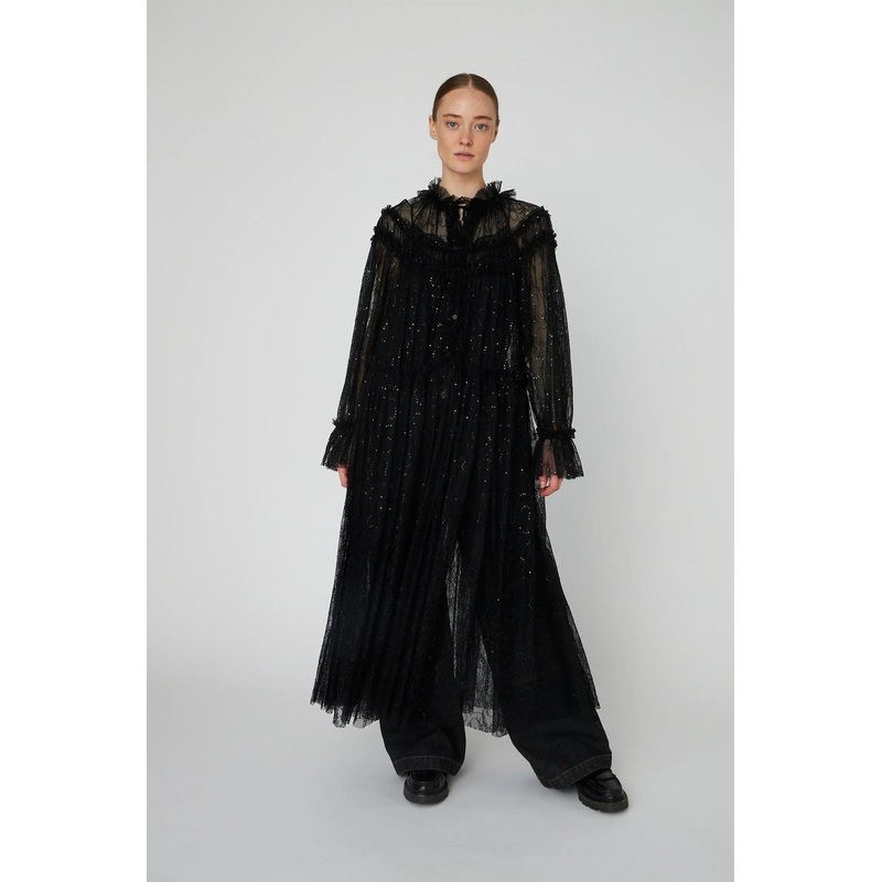 Sheer Lace Maxi Cape Dress – Black