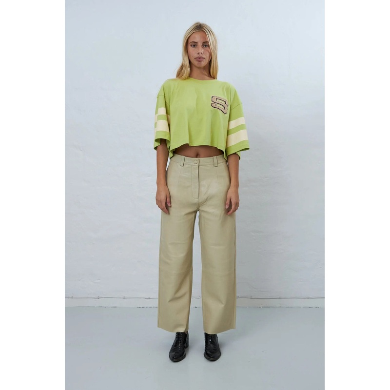 Soft casual leather pant – Sand White