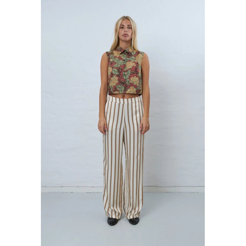 Straight leg pant with elastic waist – Sand Stripe