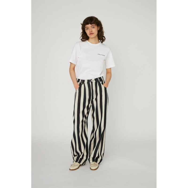 Striped Baggy Low-Waist Pants in Cotton – Black/Creme