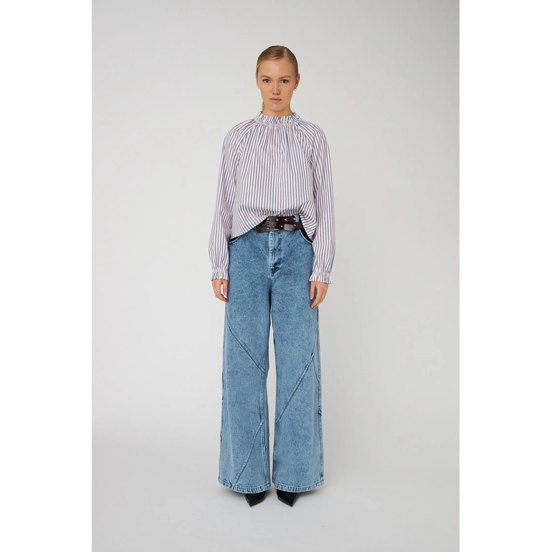 Striped Blouse in Cotton – Red & Blue Stripes