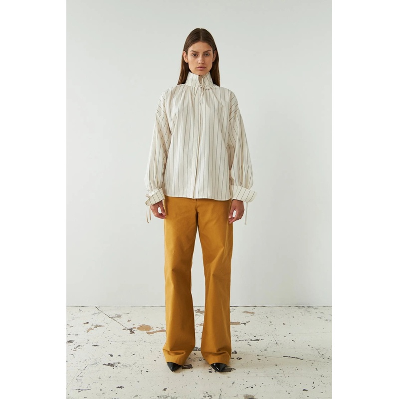 Striped shirt with tie bands – Creme/Black