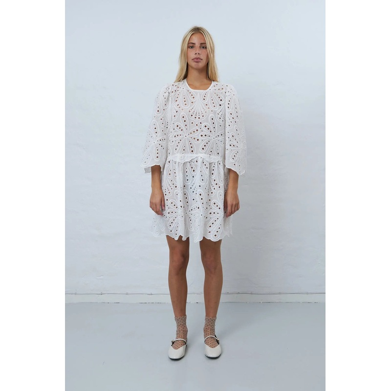 Crisp Delicate embroidered cotton dress – White