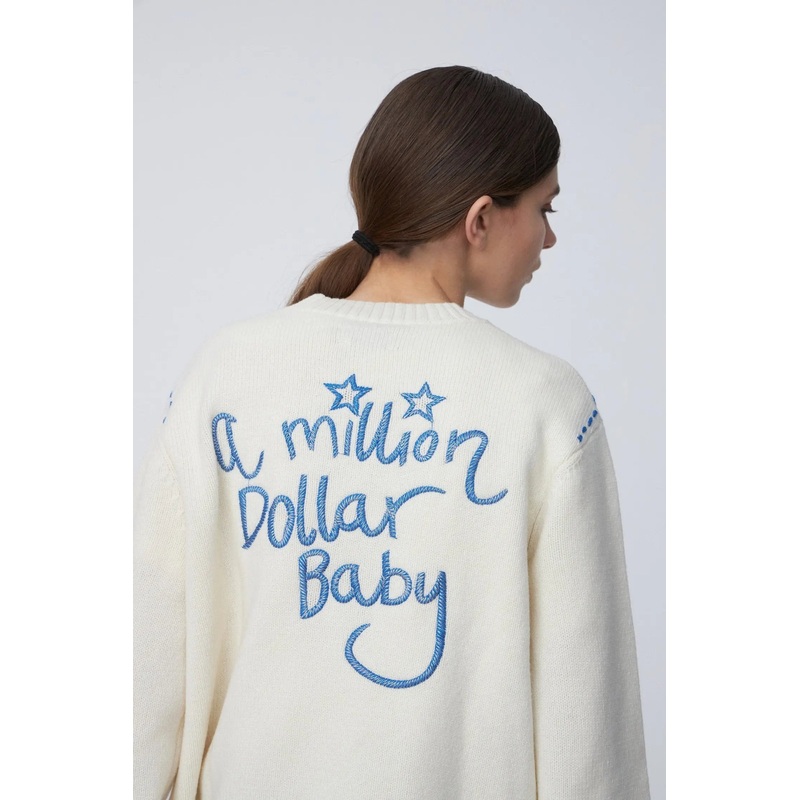 Thread Embroidered Knit – Almost White