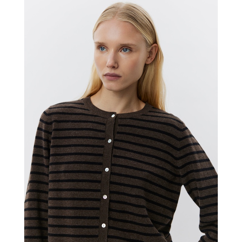 CISSESW STRIPE CARDIGAN – Dark Brown Black striped