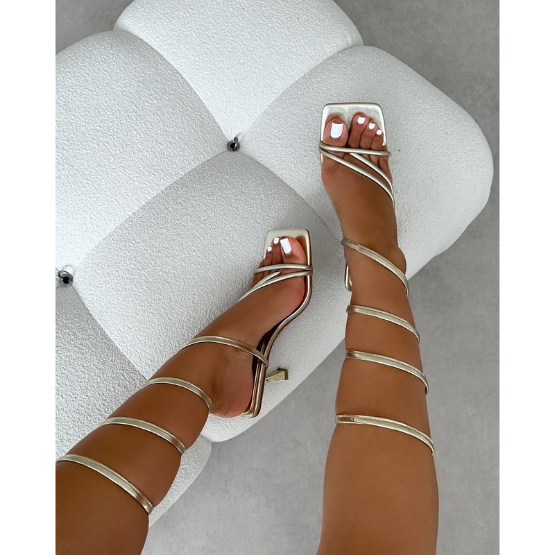 Alisa Gold Metallic Spiral Mid Heeled Sandals
