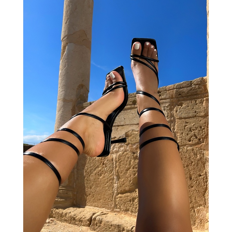 Tasha Ghouri Alisa Black Spiral Mid Heels
