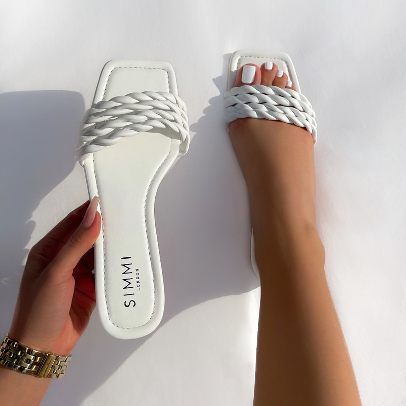Tinsley White Twist Strap Flat Sandals